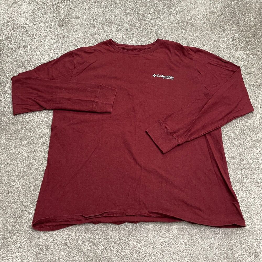 Columbia PFG Graphic T-Shirt Mens Large Red Crew Neck Long Sleeve Casual Tee Top